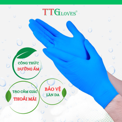 Găng Tay Cao Su Y Tế Size XS Không Bột Nitrile TTGLOVES Màu Xanh (100 Chiếc)