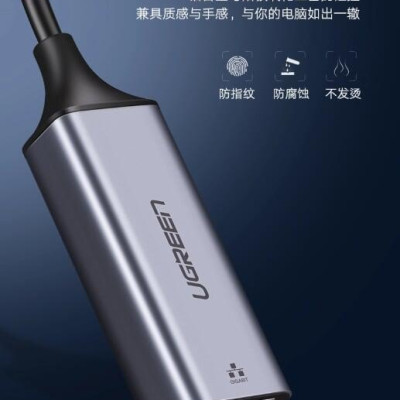 Ugreen UG50922CM209TK 10CM màu Xám Cáp chuyển đổi USB 3.0 sang cổng LAN RJ45 tốc độ hổ trợ 1000 Mbps - HÀNG CHÍNH HÃNG
