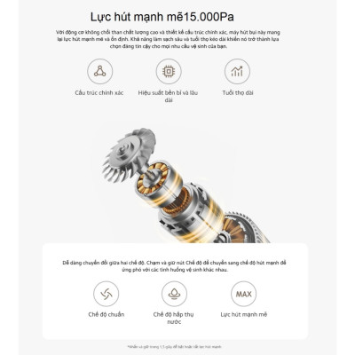 Máy Hút Bụi Lau Nhà Xiaomi Truclean W20 Wet Dry Vacuum | Lực hút mạnh 15.000Pa | Loại Bỏ Bụi Khô & Vết Bẩn Ướt - Hàng Chính Hãng