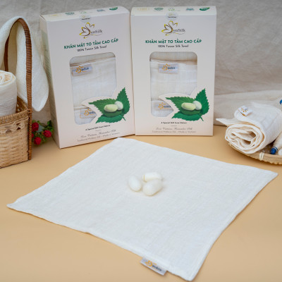 Tussar Silk Towel - Khăn Mặt Tơ Tằm Cao Cấp SenSilk– Combo Happy Family3 (3 khăn) - Khăn mặt tơ tằm tự nhiên 100% 