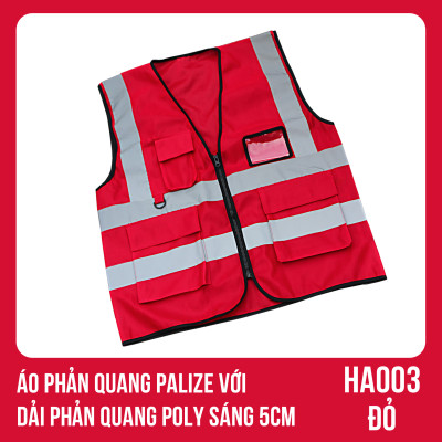 Áo phản quang Palize với dải Phản quang Poly sáng 5cm màu ĐỎ - Mã HA003