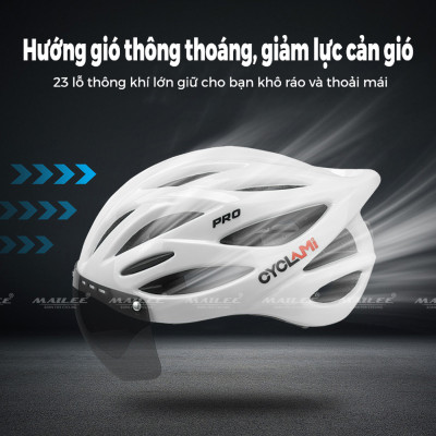 Mũ Bảo Hiểm Đạp Xe CYCLAMI HX-06K PRO với Kính Gió Từ Tính Nhựa ABS/PC cao cấp, lót EPS chống va đập, kính gió từ tính - Mai Lee
