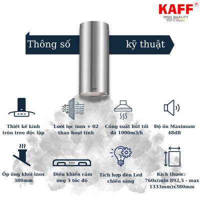 Máy hút mùi độc lập dạng ống inox cảm ứng KAFF KF-IS380CRS - Hàng Chính Hãng