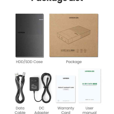 Ugreen UG30729CM472TK 3.5inch 16Tb 1M Hộp đựng ổ cứng SATA hổ trợ 16Tb kèm cáp USB-A sang USB-C hổ trợ nguồn 12v-2A - HÀNG CHÍNH HÃNG