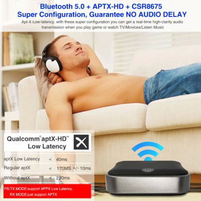 ROGTZ - Bộ Thu Phát Audio Bluetooth APTX V5.0 2 Trong 1 Chipset CSR8675 Công nghệ APTX HD Hỗ trợ SPDIF/Optical Chế độ TX/RX Kết nối đa thiết bị Pin trâu 20h Nhỏ gọn Tiện Lợi Dễ sử dụng Âm Thanh Chất Lượng Cao - Hàng Chính Hãng