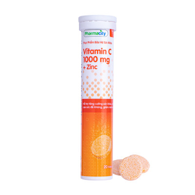 Thực phẩm Pharmacity bảo vệ sức khỏe Vitamin C 1000 mg + Zinc (Tuýp 20 viên)