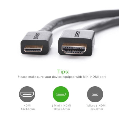 Ugreen UG10195HD108TK 1M màu Đen Cáp chuyển đổi Mini HDMI sang HDMI thuần đồng - HÀNG CHÍNH HÃNG