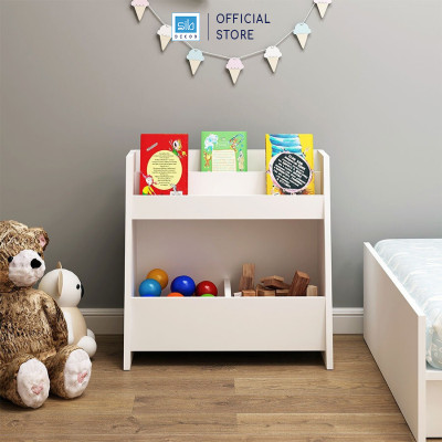 Kệ Gỗ Cho Bé Montessori Nhiều Ngăn, Để Sách Vở Và Đồ Chơi Màu Trắng SIB Decor TCB07