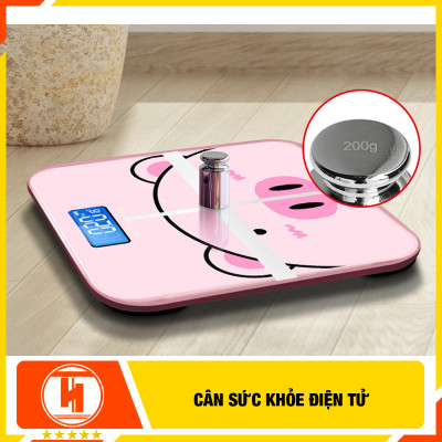 Cân điện tử sức khỏe HT SYS - 180KG-Cổng sạc USB - Hình Heo PiuPiu Hồng ( Tặng thước dây )