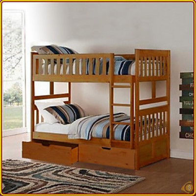 Giường 2 tầng Tundo màu vàng  cầu thang treo kèm 2 hộc kéo  