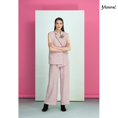 Áo vest hồng cotton bố, cổ đan tông Maxivic M032401A