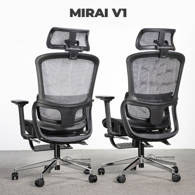 Ghế công thái học Nghiafurniture Mirai - Tối ưu về giá, tối đa tính năng, ngả lưng 140 độ, có gác chân, piston class4