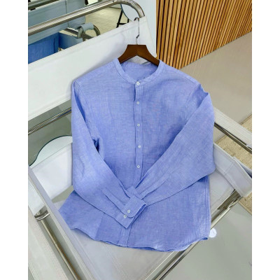 Áo sơ mi nam phong cách Hàn Quốc dài tay thiết kế cổ trụ tinh tế, thanh lịch MS04