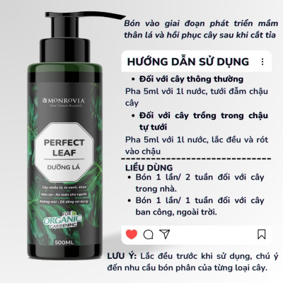 Phân bón DƯỠNG LÁ MONROVIA hữu cơ giúp lá xanh mướt, tươi tốt dành cho cây cảnh, dung tích 500ml