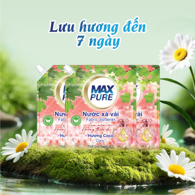 Túi nước xả vải Maxpure Hương Coco 3L - TẶNG 2 vỉ viên treo bồn cầu Evershine