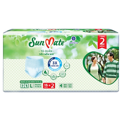 [Mẫu mới] Tã quần SunMate siêu mềm mại G1 mới size L-16+2 miếng