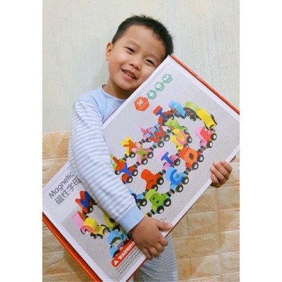 Đoàn tàu kéo số và chữ nam châm, Đồ chơi gỗ giáo dục phát triển trí tuệ cho bé