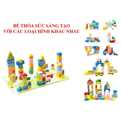 Đồ chơi xếp hình mô hình thành phố 62 chi tiết bằng gỗ