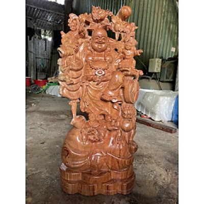 Tượng phật di lặc ngũ phúc bằng gỗ hương đá kt 60×25×16cm