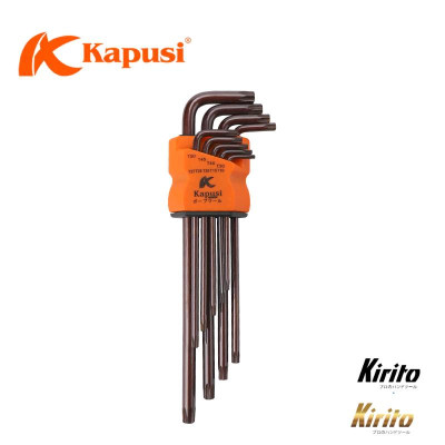 Bộ lục giác bi, bộ hoa thị đầu bông mai có lỗ thép nâu S2 dài Nhật Kapusi JAPAN 9 chi tiết