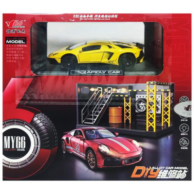 Đồ Chơi Mô Hình Xe 1:32 Lamborghini LP750-SV Và Gara Sửa Chữa Ô Tô - Ming Ying 66 MY66-M5270X - Màu Vàng