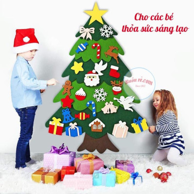 Cây thông 2 lớp noel dán treo tường mẫu mới năm 2021 – Cây thông kèm miếng dán vải nỉ trang trí giáng sinh – 01122