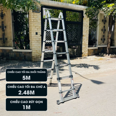 Thang nhôm rút đôi DIY TL-AI-50  chiều cao sử dụng tối đa chữ A 2.4m chữ I 5.0m - Tiêu chuẩn chất lượng an toàn Châu Âu