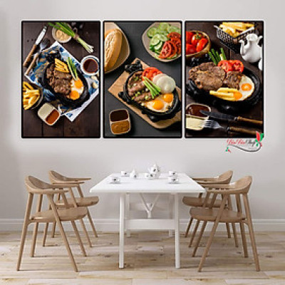 Tranh treo tường tranh trang trí decor quán bò né có khung tặng kèm đinh treo