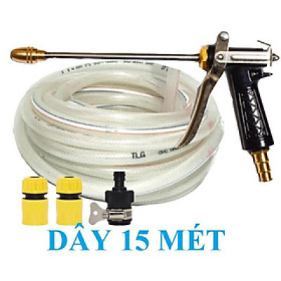 ️ Bộ dây vòi xịt nước rửa xe, tưới cây , tăng áp 3 lần, loại 15m 206318 đầu đồng,cút,nối đen+ mở chai