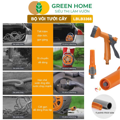 Bộ Vòi Nước Tưới Tưới Cây, Rửa Xe Đa Năng Greenhome, Lebenlang LBLB3368, Chế Độ Tưới Thông Minh