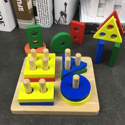 Bộ Thả Hình Khối 4 Cọc Vuông Bằng Gỗ Siêu Đẹp 