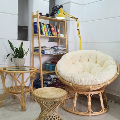 Ghế thư giãn papasan ( nệm nhung màu Kem)