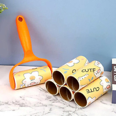 Cây lăn bụi kèm 6 lõi lăn thay thế -  Lăn bụi ga đệm, quần áo nhiều màu sắc.