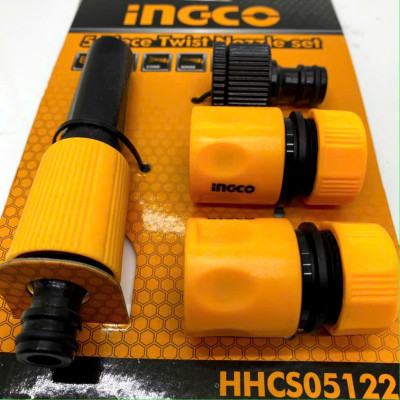 Bộ khớp 5 chi tiết nối nhanh ống nước tưới cây, cấp nước cho máy rửa xe INGCO HHCS05122 kết nối với ống nhựa dẻo PVC phi 16mm, 18mm