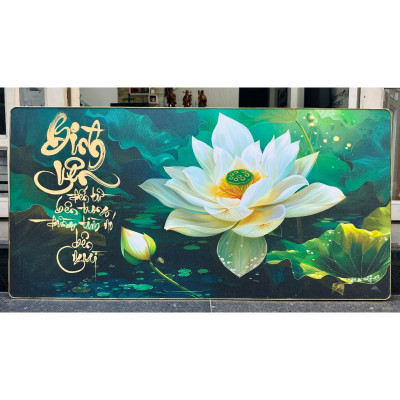 (ẢNH CHỤP THẬT) Tranh treo tường tráng gương hoa sen trắng trang trí phòng khách, phòng thờ