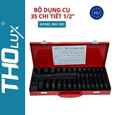 Bộ khẩu tuýp vặn ốc, mở bulong 1/2 inch-35 chi tiết, đủ size thép đen cr-mo Tholux BDC-202
