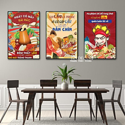 (ẢNH THẬT) Tranh treo tường tráng gương trang trí decor quán lẩu tranh vui nhộn kèm đinh treo