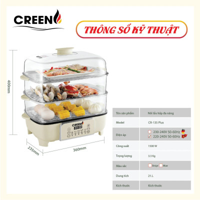 NỒI LẨU HẤP ĐA NĂNG CREEN CR-135 PLUS Hàng chính hãng