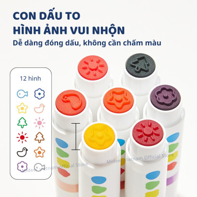 Bút màu nước 2 đầu, kèm dấu cho bé xóa được mideer  Round-Tip Stamper Washable Marker