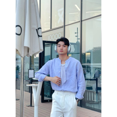 Áo sơ mi nam phong cách Hàn Quốc dài tay thiết kế cổ trụ tinh tế, thanh lịch MS04