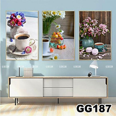 Tranh treo tường canvas 3 bức phong cách hiện đại Bắc Âu 75, tranh cà phê trang trí quán cà phê, phòng ăn, spa