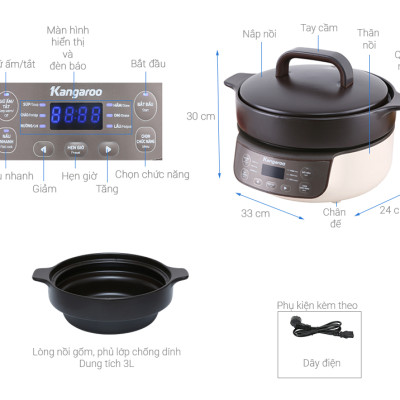 Nồi hầm dưỡng sinh Kangaroo KG3SC1 3 lít - Hàng chính hãng