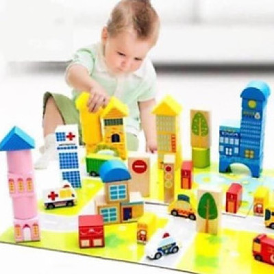 Bộ Xếp Hình Bằng Gỗ Mô Hình Thành Phố Tương Lai Cho Bé