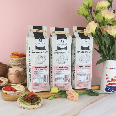 Bánh gạo lứt GUfoods vị Muối hồng -  Không chiên dầu, Không đường, Lành mạnh, Phù hợp Eat clean, Ăn vặt healthy, Thực dưỡng, Tập gym, Thuần chay