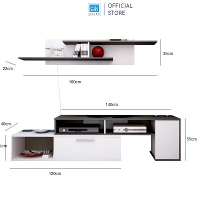 Combo Kệ Tivi Để Sàn Và Treo Tường, Có Thể Điều Chỉnh Chiều Dài Từ 150cm Đến 250cm SIB Decor TV67