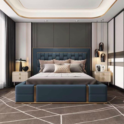 Giường ngủ Tundo hiện đại bọc da cao cấp phối kim loại 