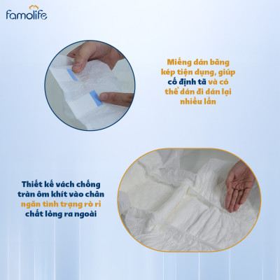 Tã dán người già FAMOLIFE Cao Cấp mềm mại, thấm hút, chuẩn chất lượng Châu Âu - Gói 10 Miếng