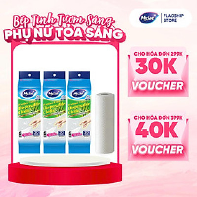 Combo 3 Khăn lau sợi tre MyJae lau chùi tiện lợi, đánh bay dầu mỡ 20cm x 25cm (30 Tờ/Bịch)