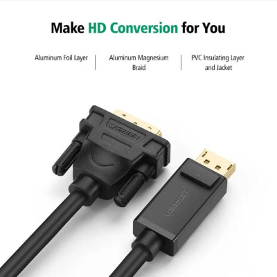 Ugreen UG10221DP103TK 2M màu Đen Cáp chuyển đổi DP sang DVI 24 + 1 Hỗ trợ độ phân giải 1920x1200 - HÀNG CHÍNH HÃNG