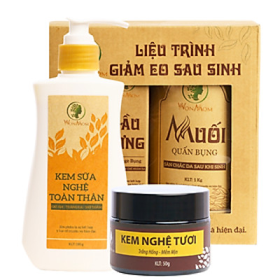 Bộ ở cữ siêu tiết kiệm Wonmom ( liệu trình giảm eo + kem nghệ tươi + kem sữa nghệ body )
